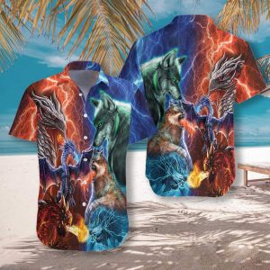 The Battle Of Dragons Wolves Hawaiian Shirt- For men and women - Fanshubus