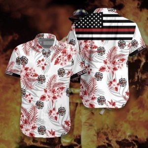 The Red Line Flag Firefighter Hawaiian Shirt- For men and women - Fanshubus