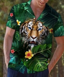 Tiger Flower Hawai Green Nice Design Hawaiian Shirt- For men and women - Fanshubus