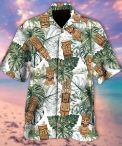 Tiki Mask Tropical Hawaiian Shirt .