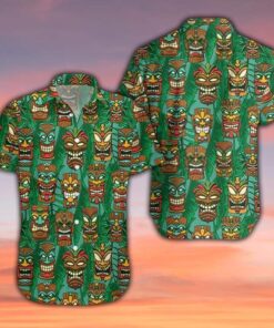 Tiki Palm Leaves Pattern Hawaiian Shirt | For Men &amp; Women | Adult |- For men and women - Fanshubus