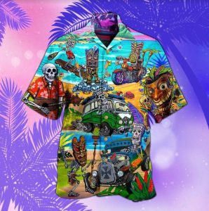 Tiki Skull Hawaiian Shirt- For men and women - Fanshubus