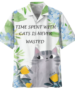 Time Spent With Cat Is Never Wasted Hawaiian Shirt- For men and women - Fanshubus