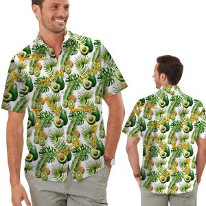 Tropical Avocado And Kiwi Trumpet Men Hawaiian Shirt -  Summer Shirt -  Beach Shirts For Trumpeters .