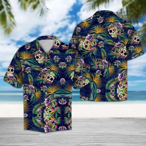 Tropical Blue Skull Hawaiian Shirt- For men and women - Fanshubus