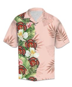 Tropical Firefighter Pink Awesome Design Hawaiian Shirt- For men and women - Fanshubus