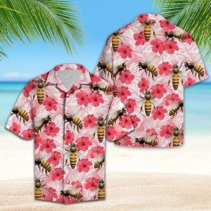 Tropical Flowers Bee Hibiscus Hawaiian Shirt | For Men &amp; Women | Adult |- For men and women - Fanshubus