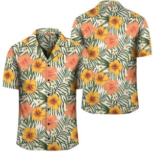 Tropical Flowers Hibiscus Pink Yellow Hawaiian Shirt- For men and women - Fanshubus