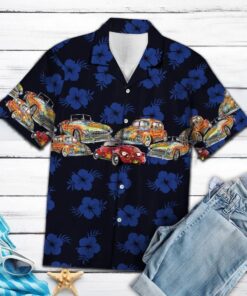 Tropical Hippie Car Blue Unique Design Hawaiian Shirt- For men and women - Fanshubus