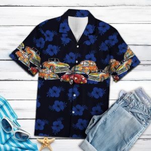 Tropical Hippie Car Blue Unique Design Hawaiian Shirt- For men and women - Fanshubus