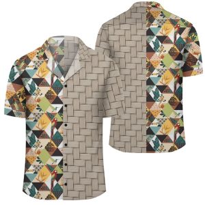 Tropical Jungle Parrots And Flamingos Pattern Lauhala Moiety Hawaiian Shirt- For men and women - Fanshubus