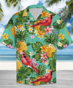 Tropical Pineapple Cardinal Polyester Hawaiian Shirt- For men and women - Fanshubus