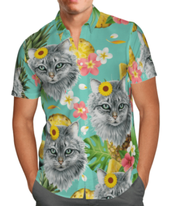 Tropical Pineapple Cat Hawaiian Shirt- For men and women - Fanshubus