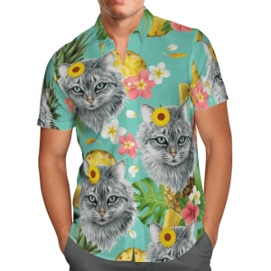 Tropical Pineapple Cat Hawaiian Shirt- For men and women - Fanshubus