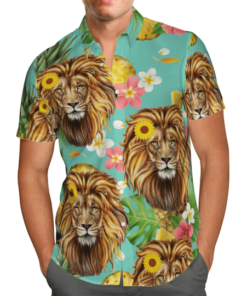 Tropical Pineapple Lion Hawaiian Shirt- For men and women - Fanshubus