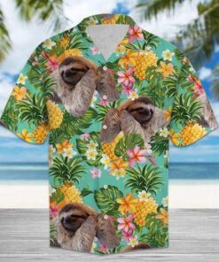 Tropical Sloth and Pineapple Pattern Hawaiian Shirt- For men and women - Fanshubus