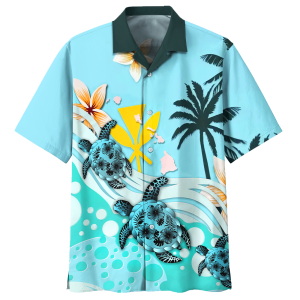 Turtle Hawaiian Shirt -  Short Blue - For Men and Women Fanshubus