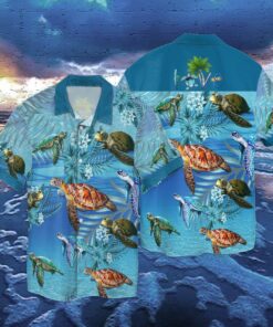 Turtle Marvelous ocean with hibiscus Hawaiian Shirt- For men and women - Fanshubus