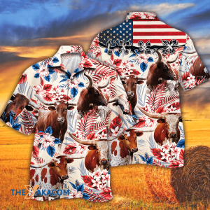 TX Longhorn Cattle American Flag Hawaiian Shirt- For men and women - Fanshubus