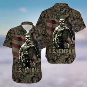 U.S Veterans Forest Camo Soldiers Hawaiian Shirt | For Men &amp; Women | Adult |- For men and women - Fanshubus