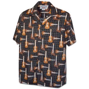 Ukulele Time Black Hawaiian Shirt Made In Hawaii -  Summer Shirt -  Beach Shirts - For men and women - Fanshubus
