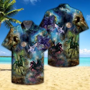Unicorn In The Moon Night Hawaiian Shirt | For Men &amp; Women | Adult |- For men and women - Fanshubus
