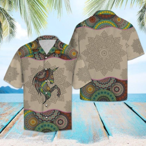 Unicorn Mandala Style Polyester Hawaiian Shirt- For men and women - Fanshubus