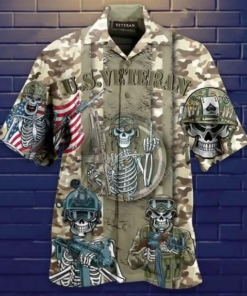 US Veteran Skull Polyester Hawaiian Shirt- For men and women - Fanshubus