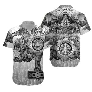 Valknut Vegvisir With Mjolnir Hawaiian Shirt- For men and women - Fanshubus