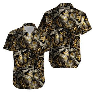 Veteran Marine Corps Anchor and Globe Logo Hawaiian Shirts- For men and women - Fanshubus