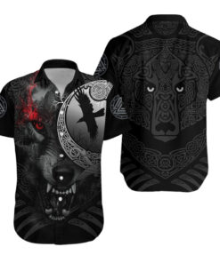 Viking Angry Moon Wolf Hawaiian Shirt- For men and women - Fanshubus