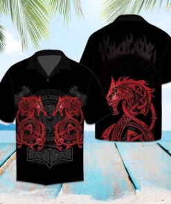 Viking Dragon Black Red Best Design Hawaiian Shirt- For men and women - Fanshubus