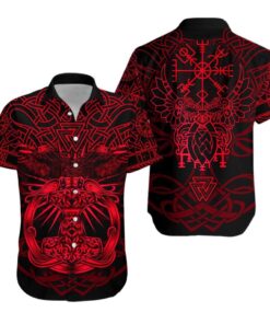 Viking Mjolnir Celtic Raven Version Red Hawaiian Shirt- For men and women - Fanshubus