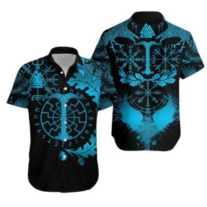 Viking Oak Leaf Valknut Vegvisir With Irminsul Hawaiian Shirt | For Men &amp; Women | Adult |- For men and women - Fanshubus