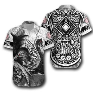 Viking Raven And Drakkar Hawaiian Shirt | For Men &amp; Women | Adult |- For men and women - Fanshubus