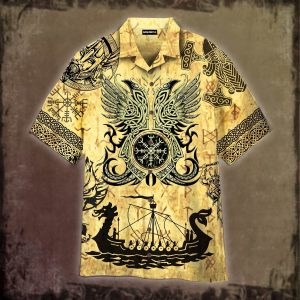 Viking Tatoo Crow Raven Of Odin Hawaiian Shirt- For men and women - Fanshubus