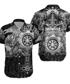 Viking Valknut Vegvisir With Mjolnir Hawaiian Shirt- For men and women - Fanshubus