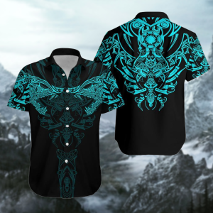 Viking Wolf Turquoise Hawaiian Shirt- For men and women - Fanshubus