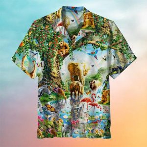 Vintage Zoo Painting Art Hawaiian Shirt | For Men &amp; Women | Adult |- For men and women - Fanshubus
