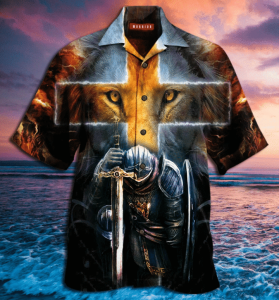 Warrior Of Christ Lion Cross Hawaiian Shirt- For men and women - Fanshubus