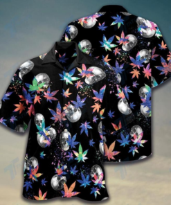 Weed Skull Smoke Color Hawaiian Shirt  -  Crazy Funny Hawaiian Shirt .