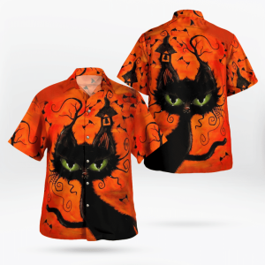 Weird Black Cat At Night Spooky Hawaiian Shirt- For men and women - Fanshubus