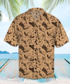 Wild West Cowboy Brown Hawaiian Shirt  -  Crazy Funny Hawaiian Shirt .