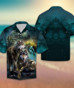 Wolf And Moon Tropical Hawaiian Shirt