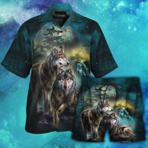 Wolf Beautiful Night Hawaiian Shirt Set  -  Unisex