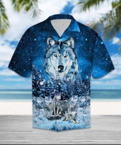 Wolf Family Mountain Blue Amazing Design Hawaiian Shirt- For men and women - Fanshubus