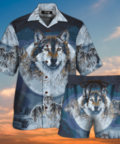 Wolf Hawaiian Shirt Set- For men and women - Fanshubus