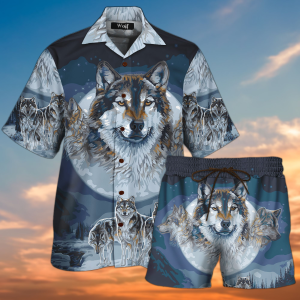 Wolf Hawaiian Shirt Set- For men and women - Fanshubus