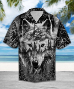 Wolf Mountain Tropical Polyester Hawaiian Shirt- For men and women - Fanshubus