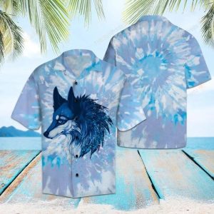 Wolf Tie Dye Blue Unique Design Hawaiian Shirt- For men and women - Fanshubus